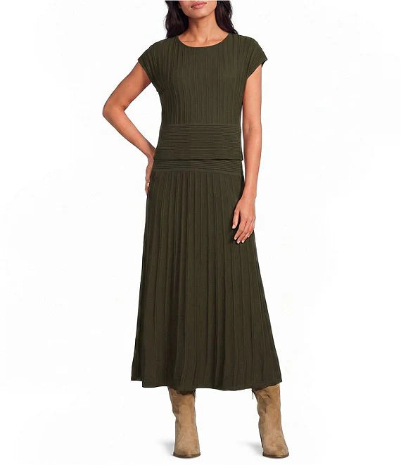 Olive Cap Sleeve Midi Dress