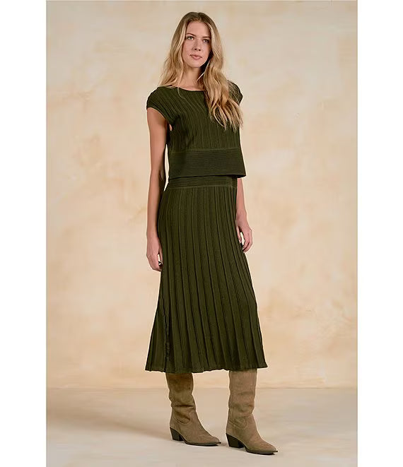 Olive Cap Sleeve Midi Dress