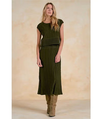 Olive Cap Sleeve Midi Dress