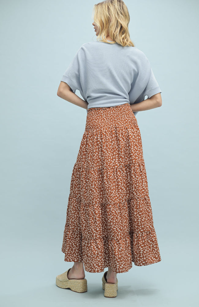 Monique Camel & White Floral Skirt