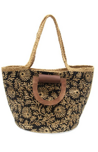 Black Floral Calypso Jute Tote