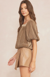 Marianne Mocha Pleated Top