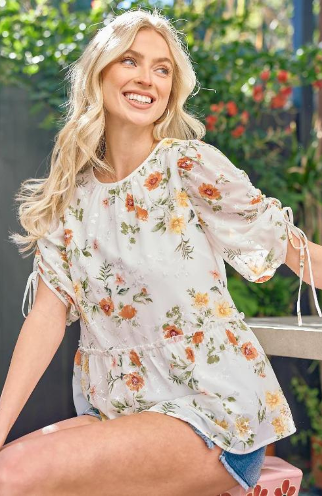 Aspen Floral Cinched Sleeve Blouse