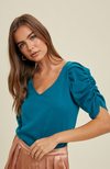 Abigail Teal Puff Shoulder Top