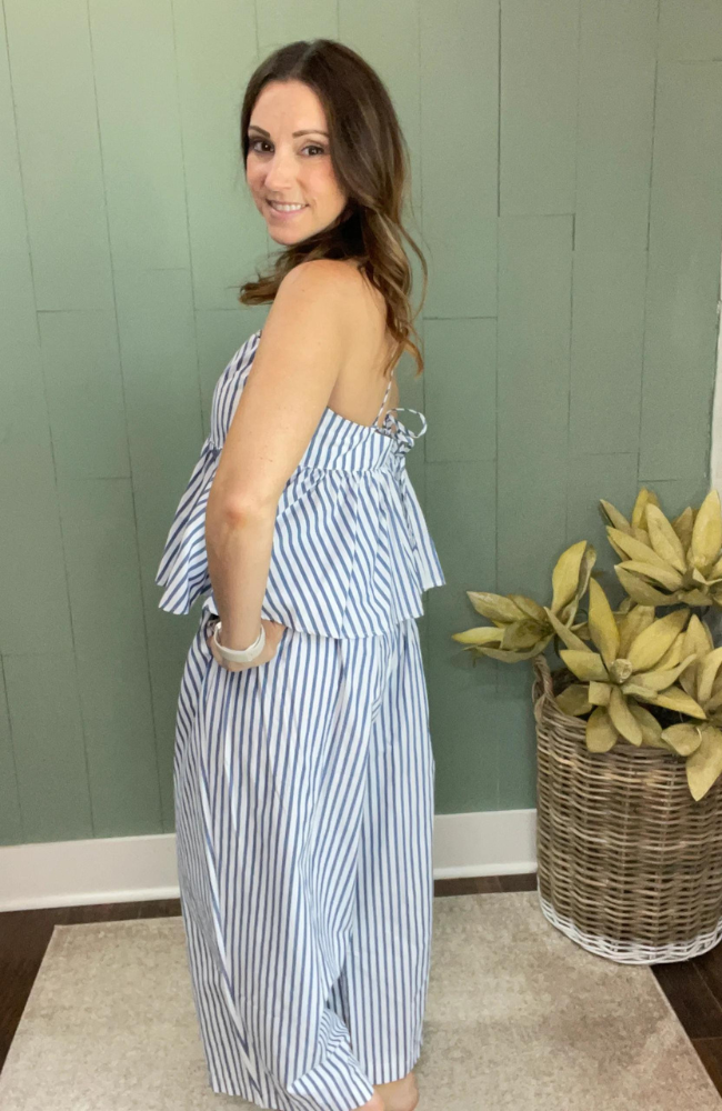 Blue Stripe Ankle Length Pants