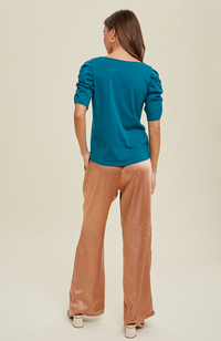 Abigail Teal Puff Shoulder Top