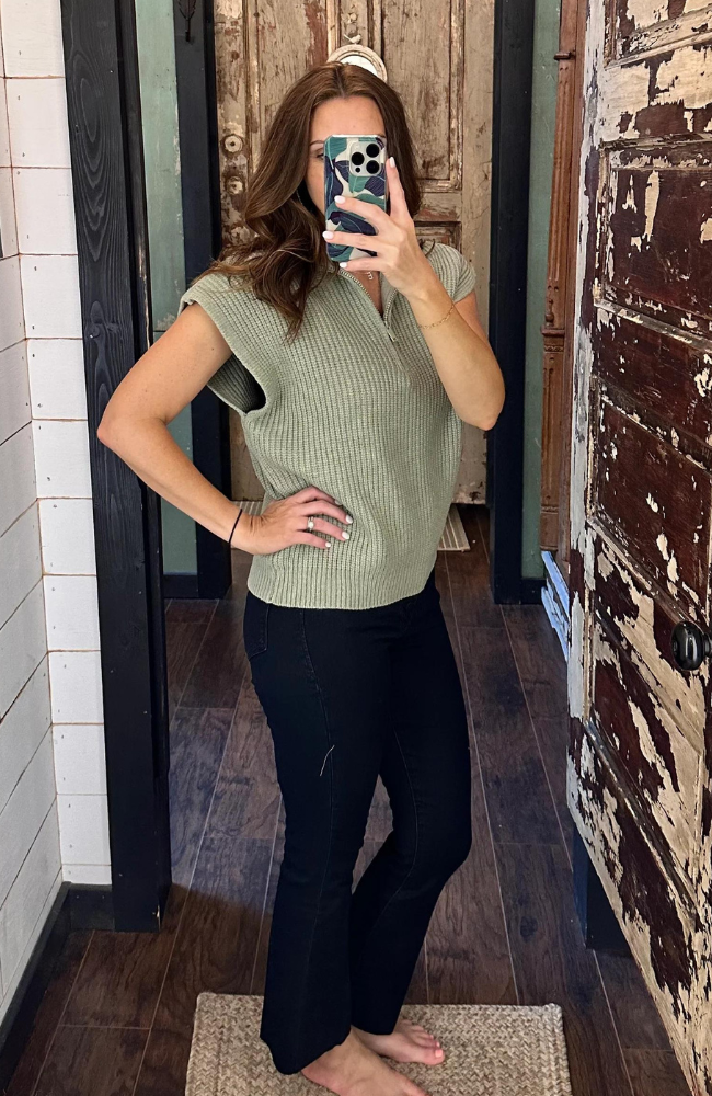 Sage Sleeveless Zip Up Sweater