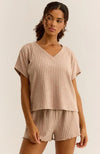 Harper Rib V-Neck Top in Iced Latte