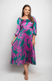 Fiona Satin Leaf Print Dress