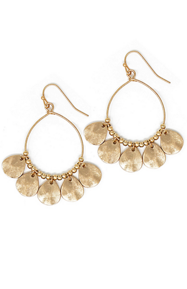 Wire & Teardrop Dangle Earrings - Gold