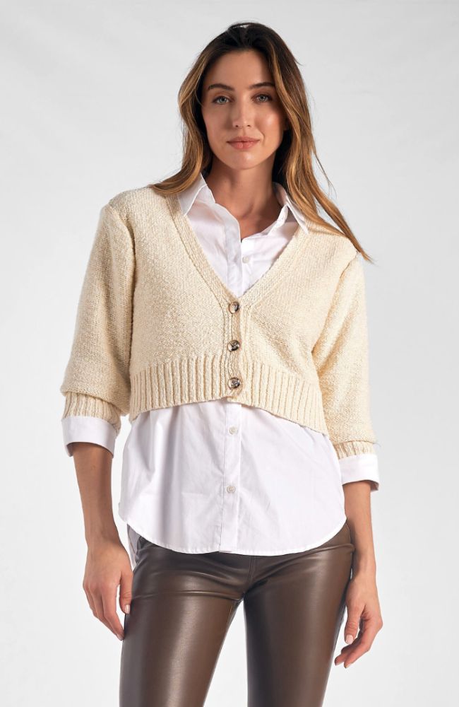 Two Piece Button Down With Cardigan