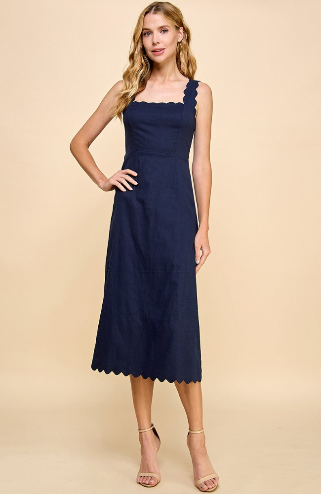 Olina Scalloped Midi Dress