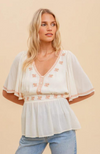 Embroidered Flutter Sleeve Top
