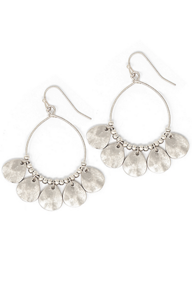 Wire & Teardrop Dangle Earrings - Silver