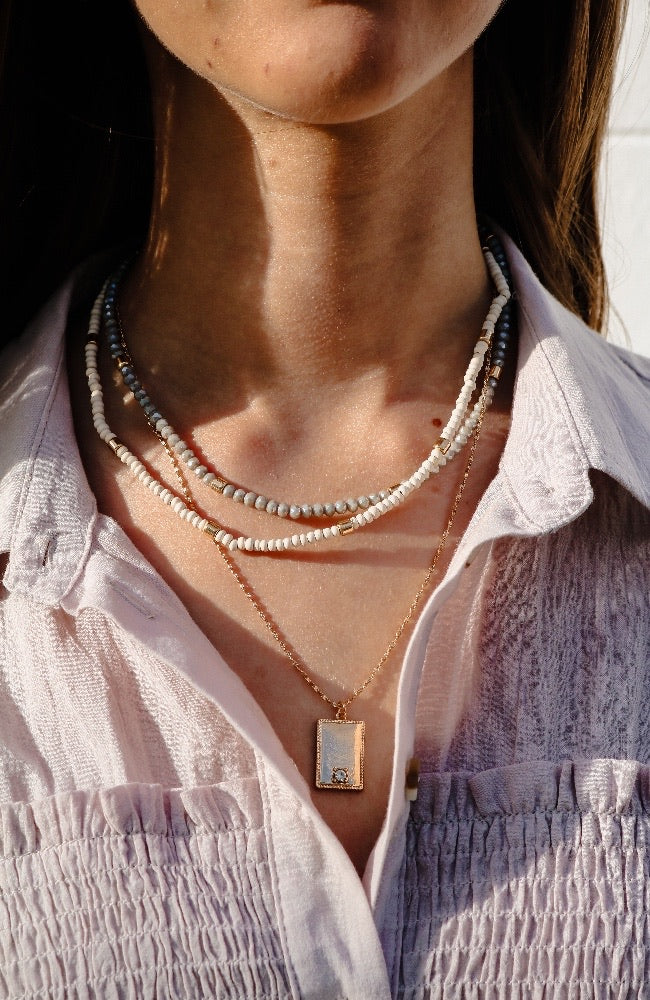 Gray - Wood & Seed Bead Necklace