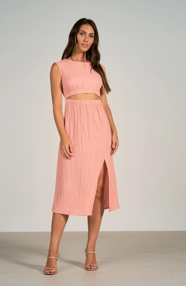 Salmon Gauze Midi Dress