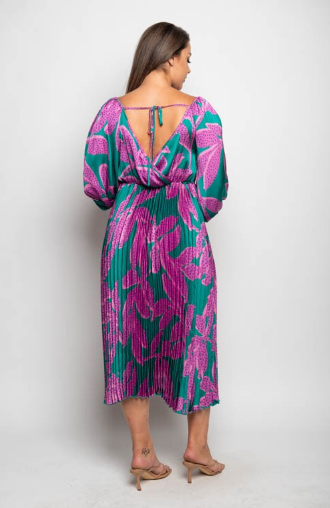 Fiona Satin Leaf Print Dress