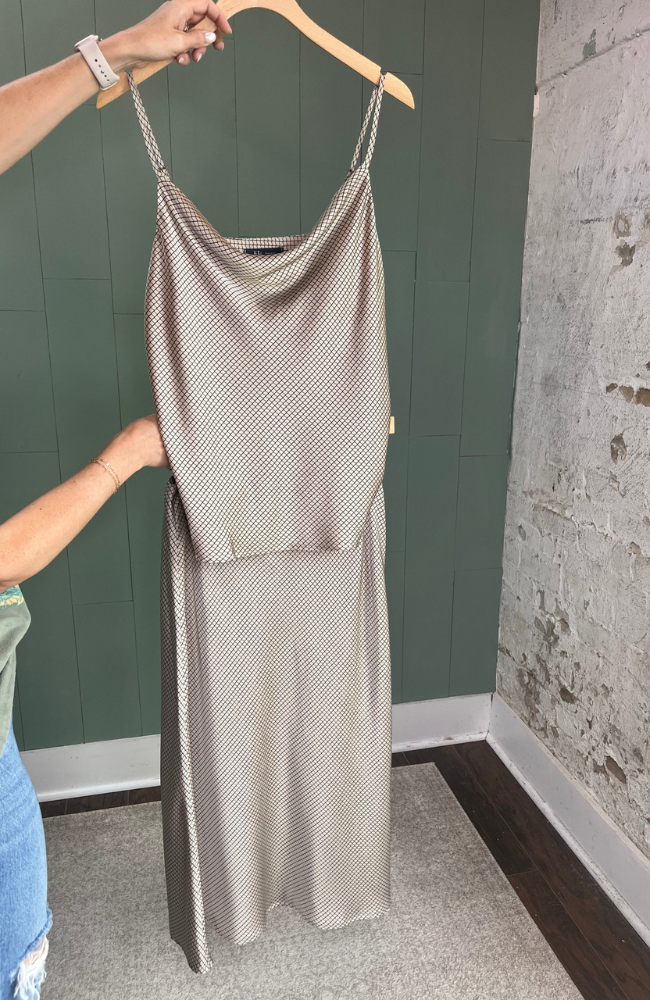 Satin Grid Cowl Neck Top