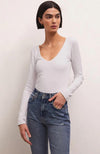 Aden V-Neck Rib Long Sleeve Top