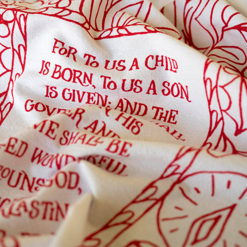 For to Us a Child Is Born Christmas Tea Towel