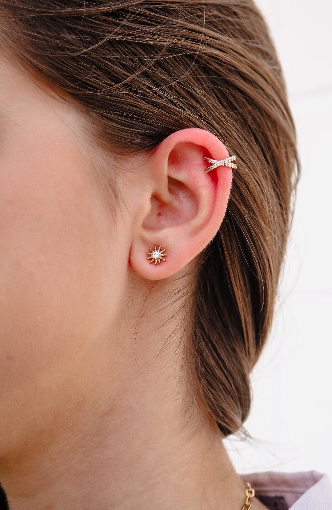CZ X Ear Cuff & Solar Earrings Set