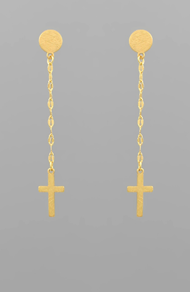 Cross Drop Earrings - Gold