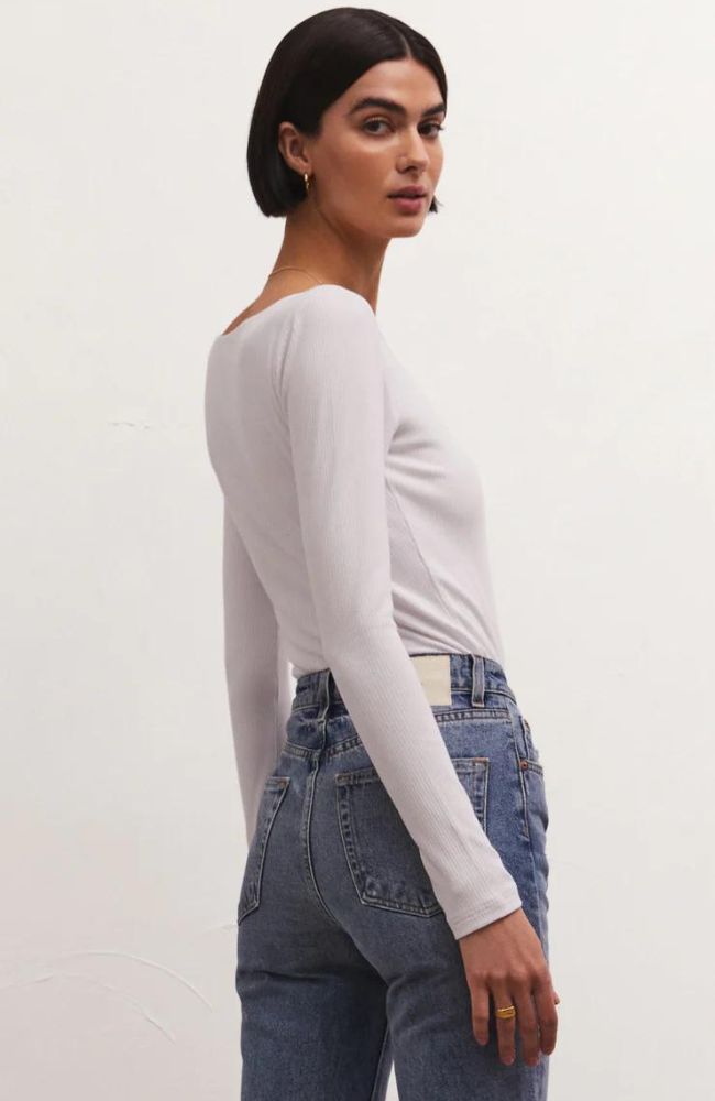 Aden V-Neck Rib Long Sleeve Top