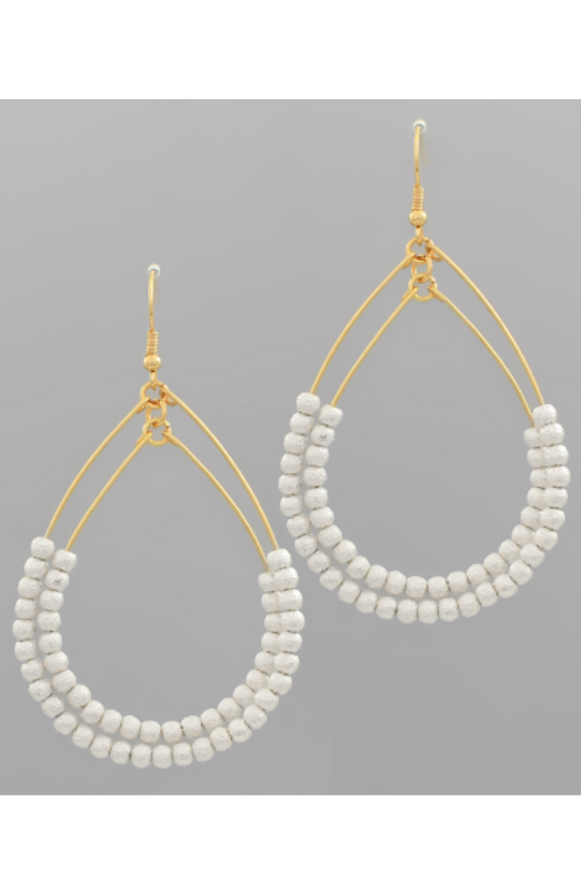 Double Teardrop Beaded Earrings - Silver