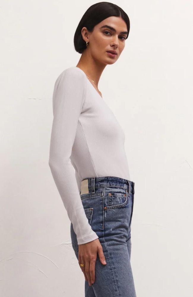 Aden V-Neck Rib Long Sleeve Top