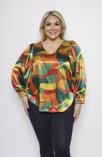 Ellie Satin Geo Print Blouse