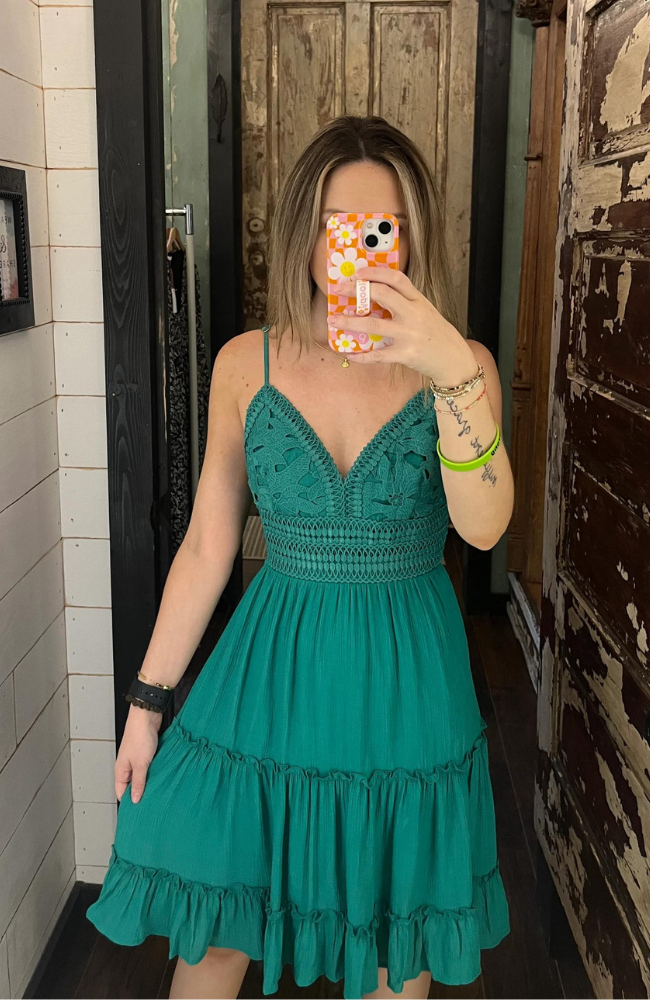 Green Crochet Detail Dress