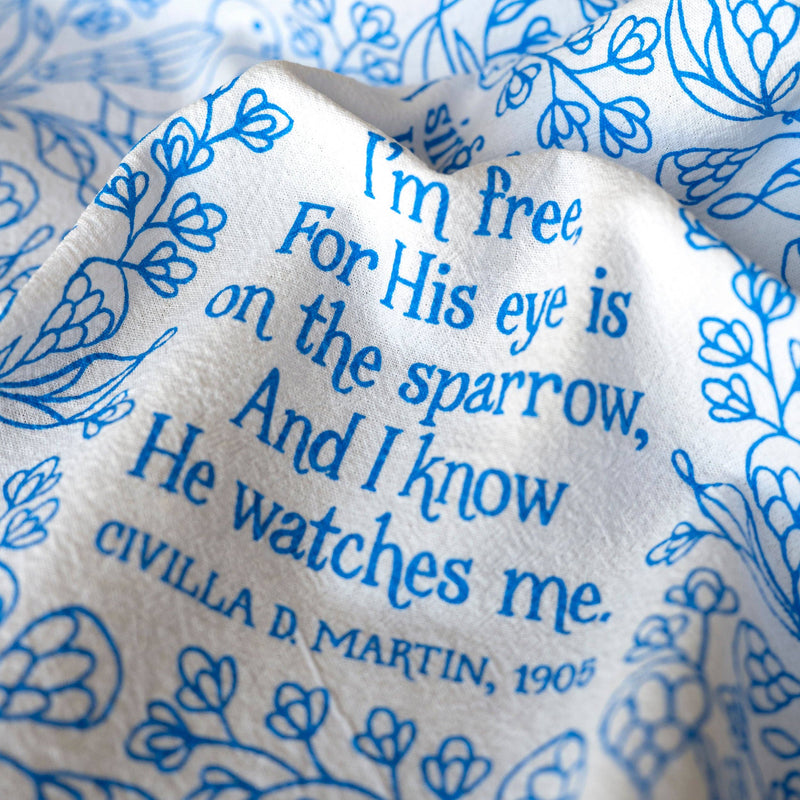 His Eye is on the Sparrow Gospel Song Tea Towel