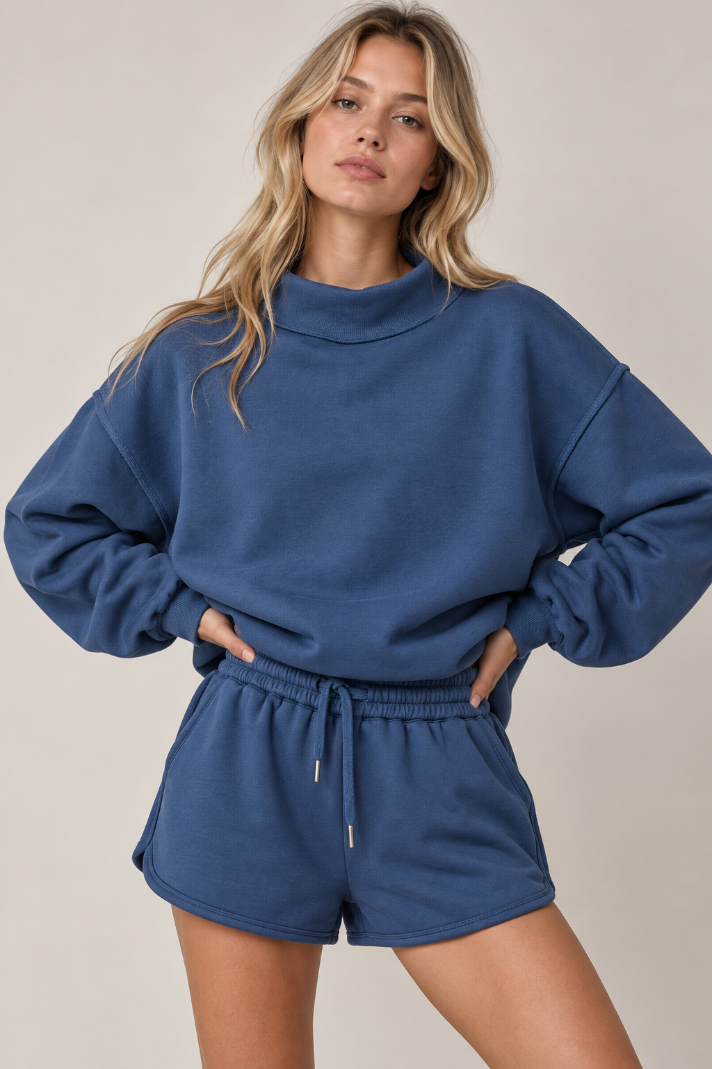 Navy Blue Reversible Mock Neck