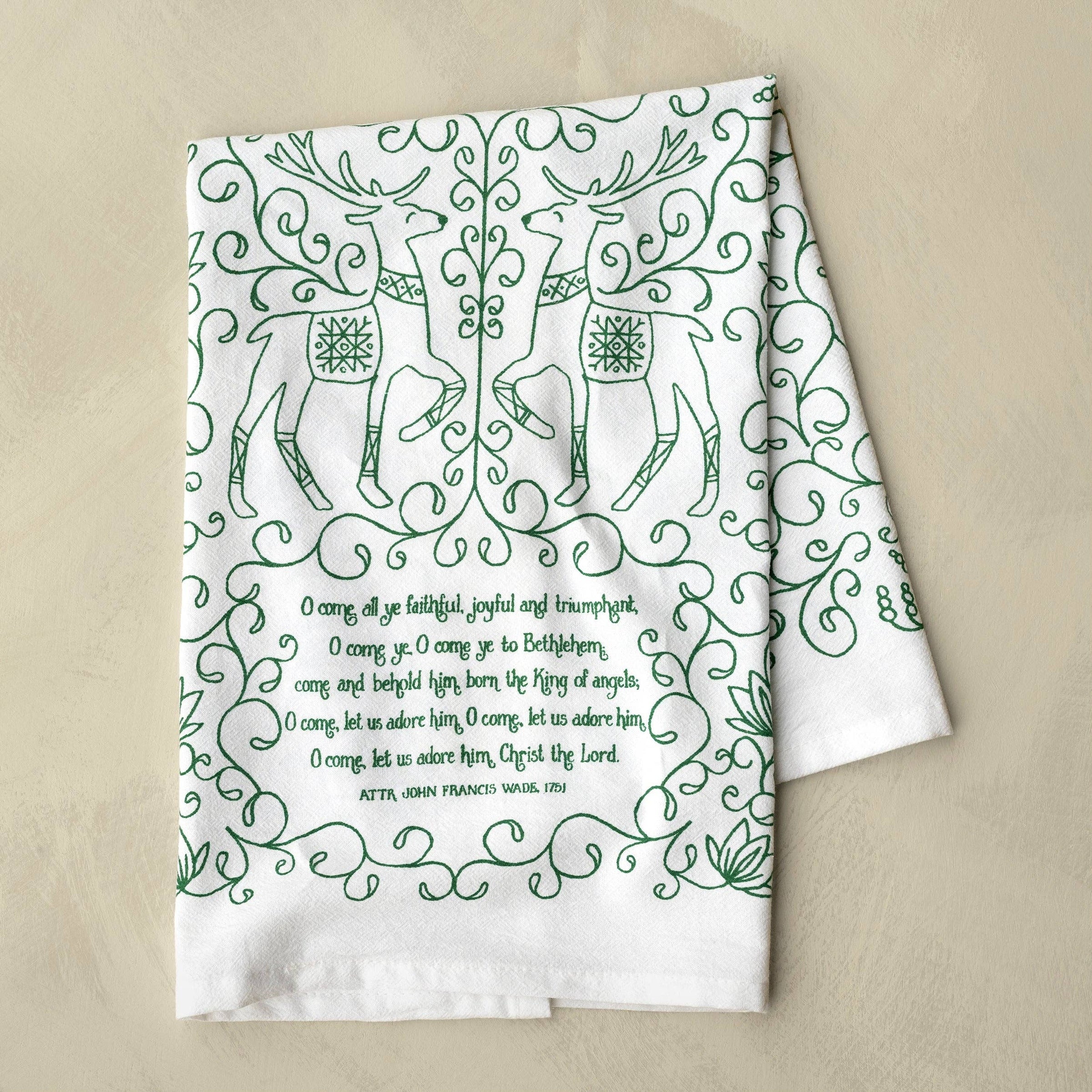 O Come All Ye Faithful Christmas Tea Towel