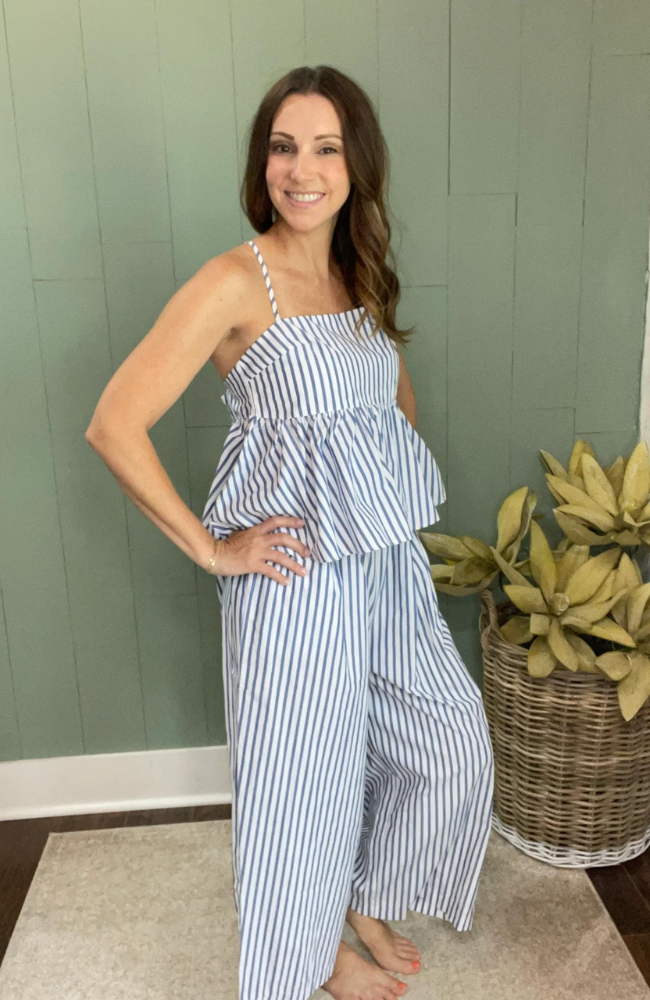 Strappy Blue Striped Top