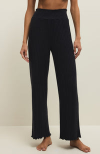 Dawn Smocked Rib Pant- Black Sand
