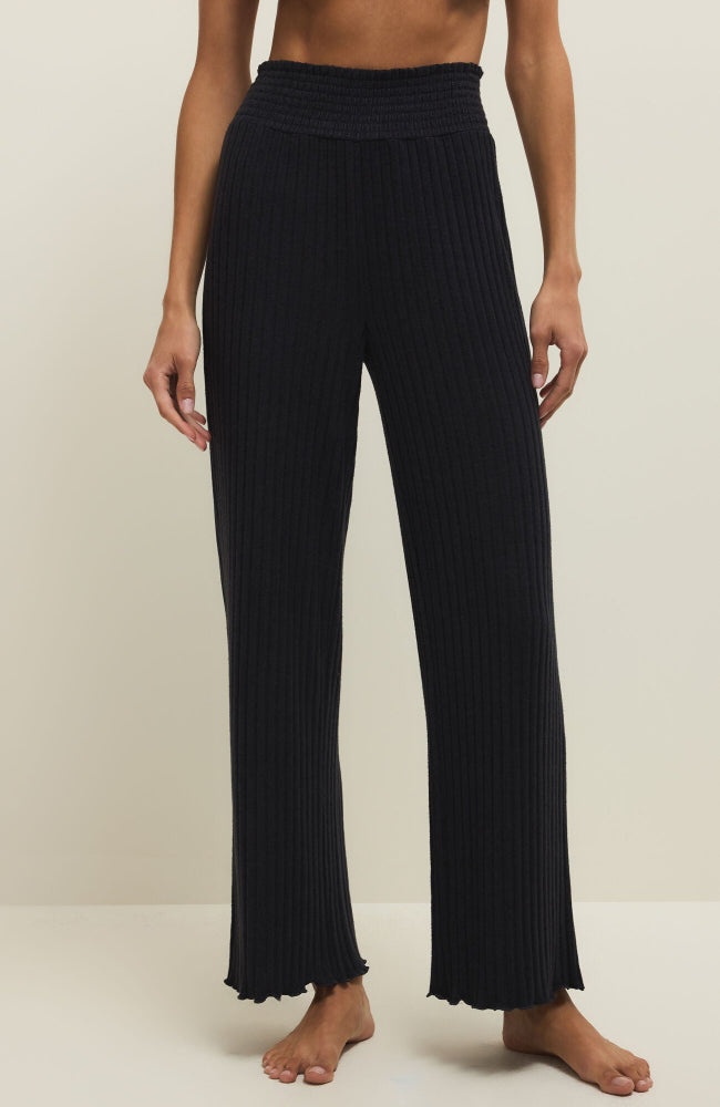 Dawn Smocked Rib Pant- Black Sand