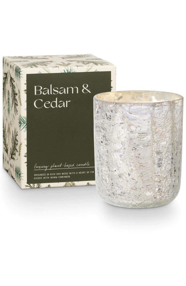 Balsam & Cedar Crackle Glass Candle