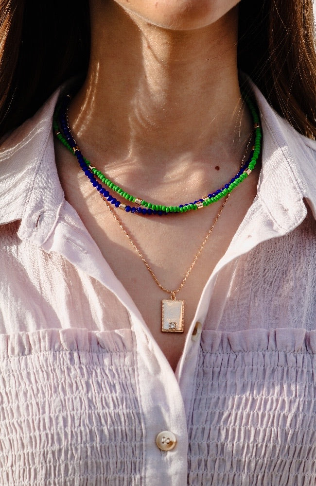 Navy - Wood & Seed Bead Necklace