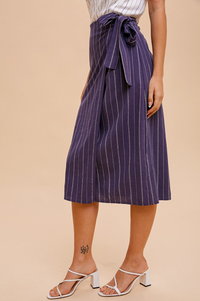 Linen Striped Midi Skirt