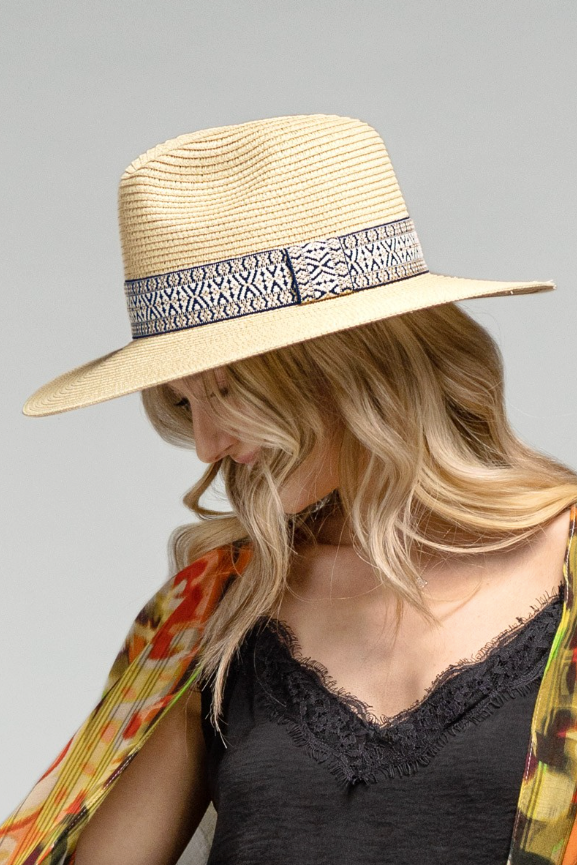 Straw Hat with Printed Band