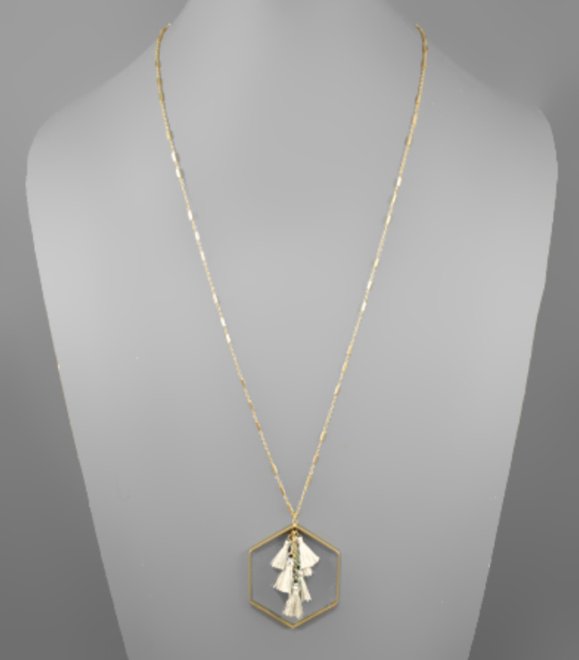 Tassel & Hexagon Pendant Necklace