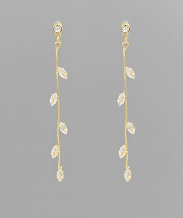 Linear Crystal Leaf Earrings