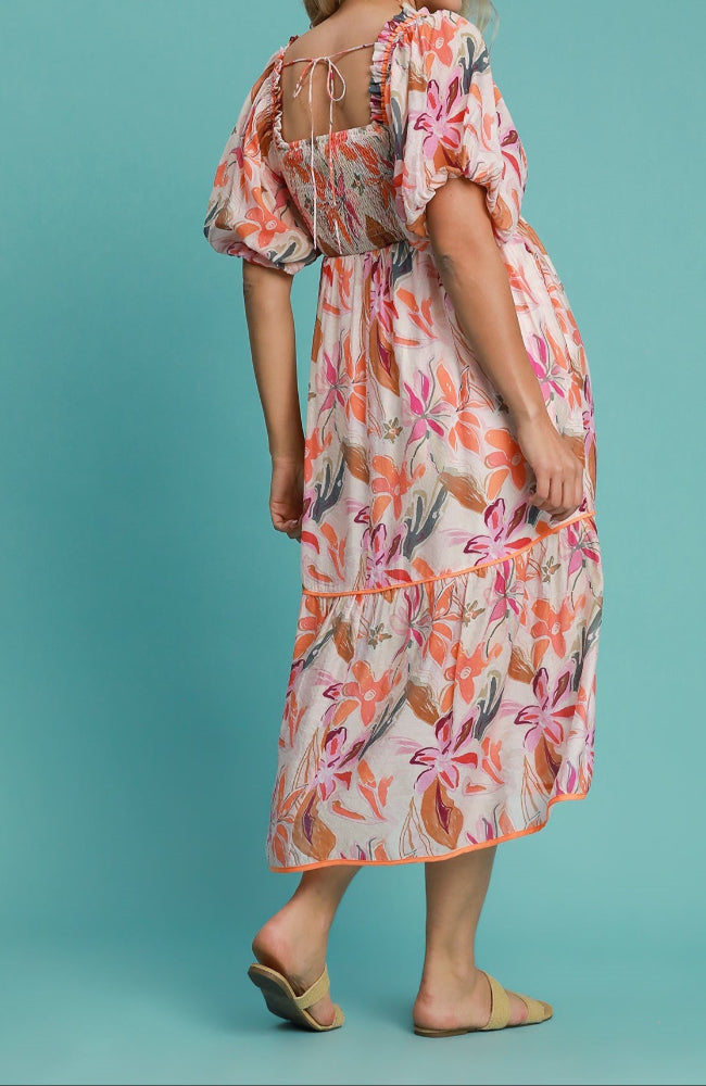 Zoe Pink Floral Midi Dress