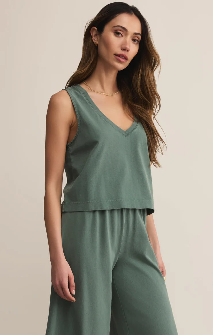 Sloan V-Neck Top- Hunter Green