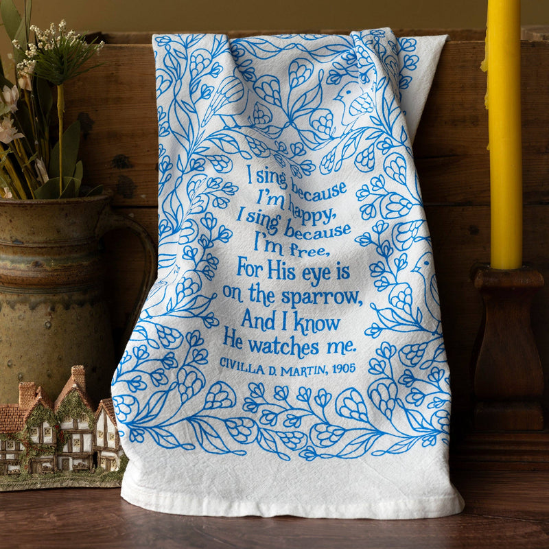His Eye is on the Sparrow Gospel Song Tea Towel