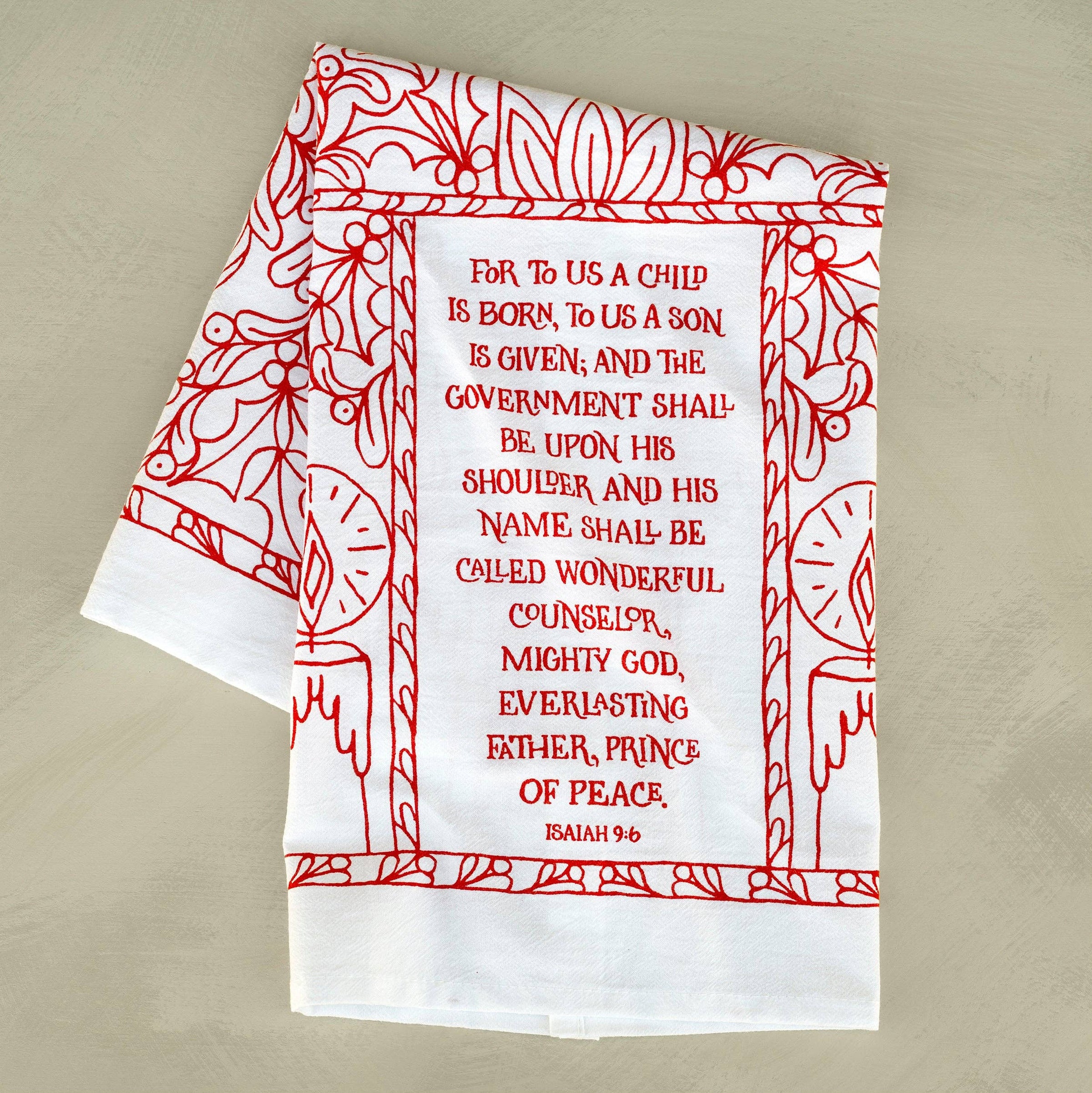 For to Us a Child Is Born Christmas Tea Towel