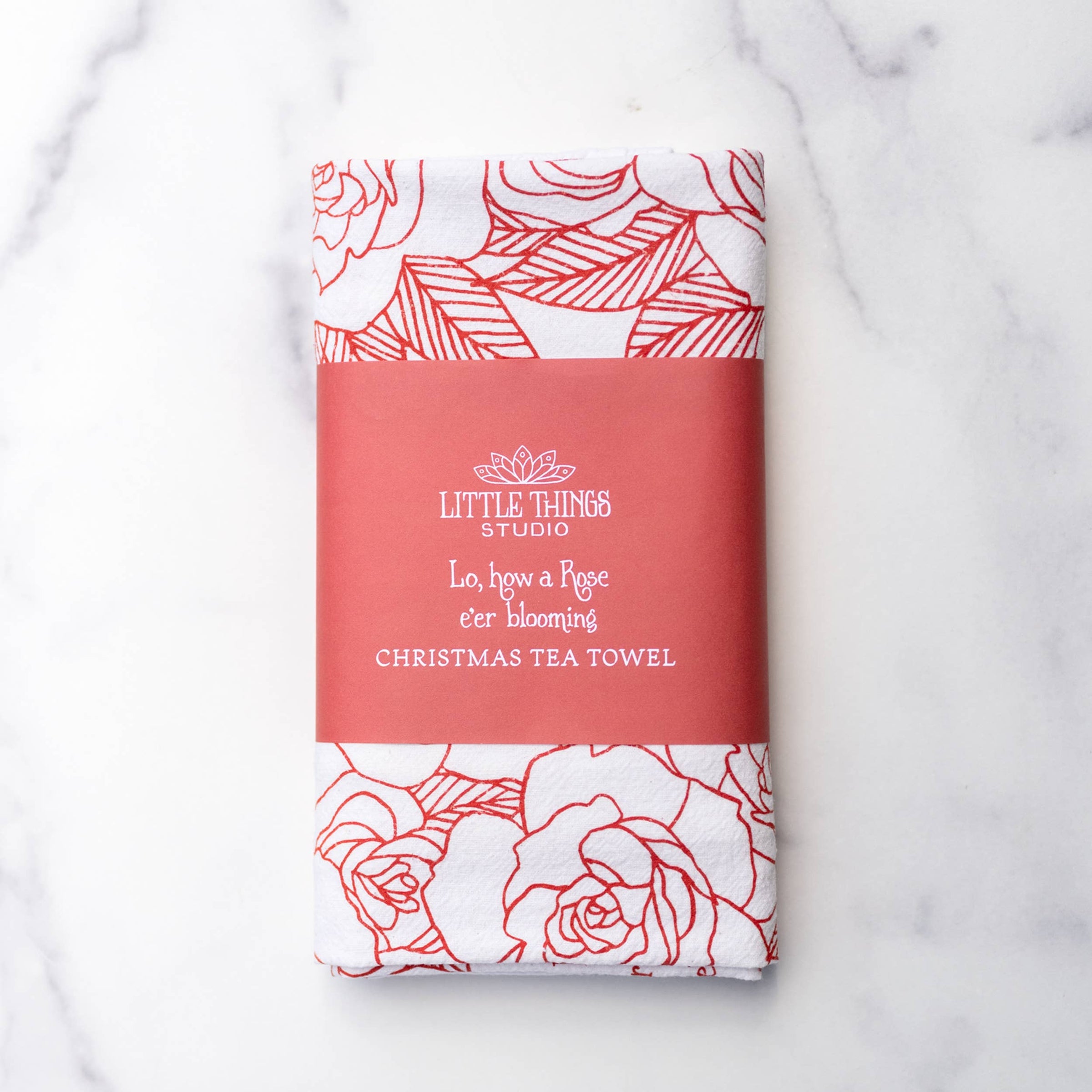 Lo, How a Rose Ere Blooming Christmas Tea Towel