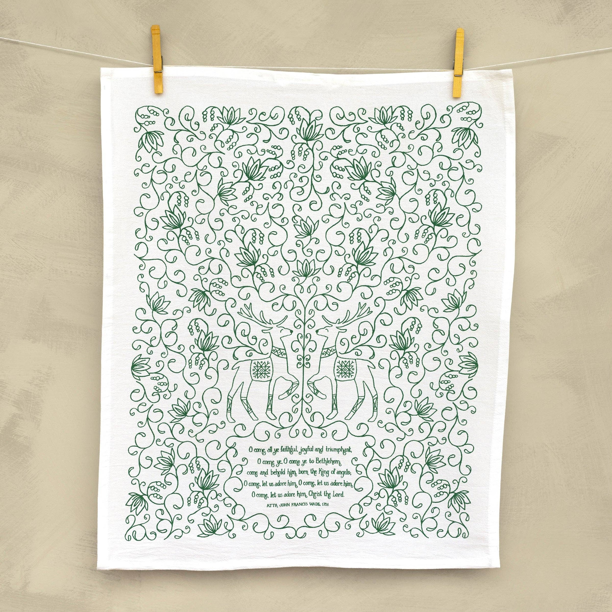 O Come All Ye Faithful Christmas Tea Towel