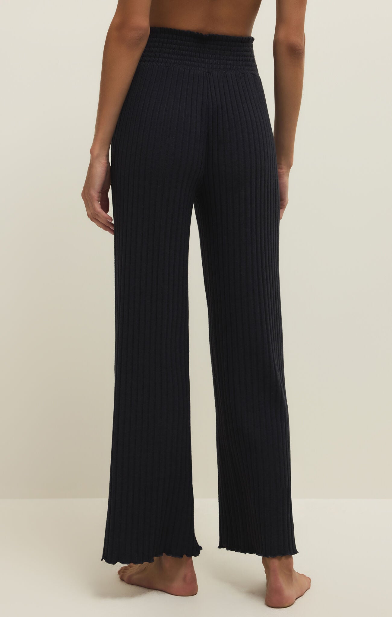 Dawn Smocked Rib Pant- Black Sand